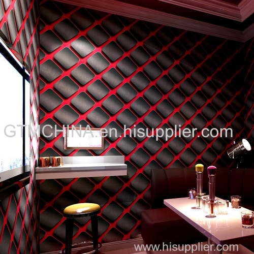 3d black red diamond textured KTV commercial decorative pvc wallpaper vinyl wallcovering
