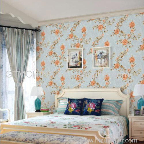 Waterproof bedroom modern flower pvc wallpaper vinyl wallcovering 1.06m big size