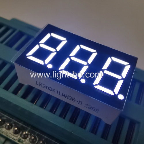 display led de 3 dígitos 0,36 mm pol. (9.2) comum cátodo ultra brilhante branco 7 segmento