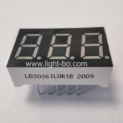 Triple digit 0.36 common cathode ultra bright red 7 segment led numeric display