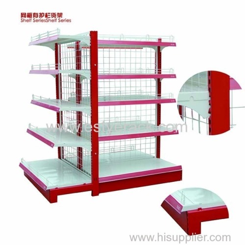 Wholesale convenience 5 tier floor grocery store shelf double sided supermarket wooden display rack