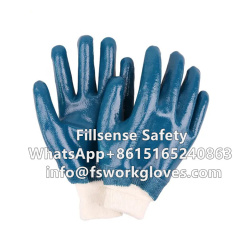 Heavy Duty Knit Wrist Cotton Jersey Liner Nitrile Dipped Chemical Resistant Gloves