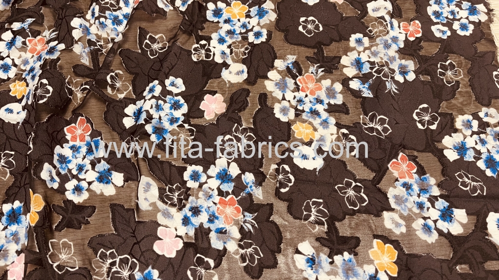 100% Polyester Cut Flower Chiffon Fabric