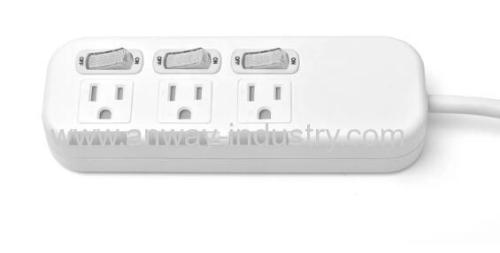 US Standard 3 Outlets Power Plug Surge Protector Individual Switches Power Sockets