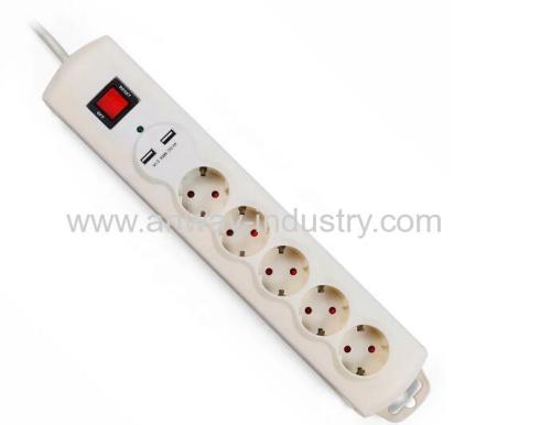 EU Surge Protector Electrical Power strip with 2 in 1 extension Power Socket with 2 usb