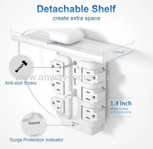 Residential Wall Charger 3 Usb Multi Plug Outlet Surge Protector Power Strip Rotatable Socket