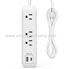 US 3 AC outlets with USB 1A1C surge protection extension power socket plug