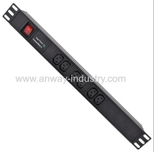 19" 1U Horizontal rack mount pdu 6 outlet surge protector socket pdu