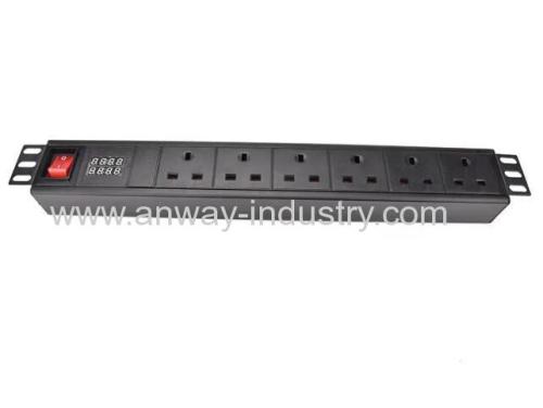 19'' 1U 6 outlets intelligent pdu uk rackmount pdu rack power distribution unit