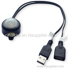 DC 5V -24V 2A PIR Motion Activated Body Sensor Switch Mini With USB Interface Cable For LED Strip Roundness with Light S