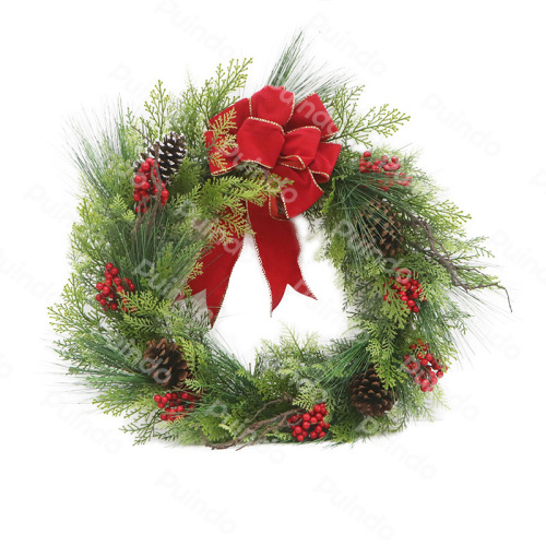 Puindo Artificial Christmas Decor Wreath with Pine cone Bow Berries