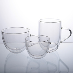 Customized Borosilicate Double Wall Glass Cups Glass Mug for Coffee Tea Hot Cold Drinks with Handle