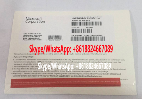 Windows 10 Pro 64 Bit Eng 1PK DSP OEI DVD Win 7 OEM Brand New Key Online Activated