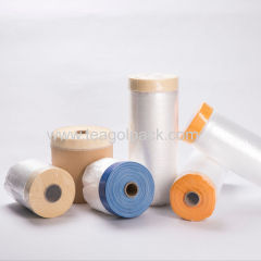 1.7M(170cm/1700mm)x15Mx10Mic Covering Film With Crepe Paper Masking Tape; Protective PE Film With Masking Adhesive Tape.