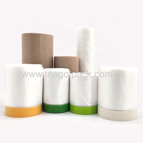 2.1M(210cm/2100mm)x15Mx10Mic Protective PE Film With White Masking Tape; Per-Taped Protecting Masking Film White.