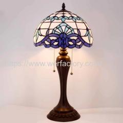 Werfactory Tiffany Lamp Table White Navy Blue Baroque Stained Glass LED Light