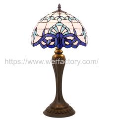 Werfactory Tiffany Lamp Table White Navy Blue Baroque Stained Glass LED Light