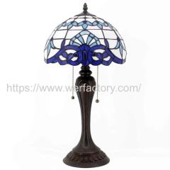 Werfactory Tiffany Lamp Table White Navy Blue Baroque Stained Glass LED Light