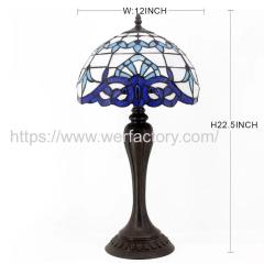 Werfactory Tiffany Lamp Table White Navy Blue Baroque Stained Glass LED Light