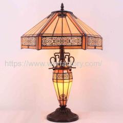 WERFACTORY Tiffany Table Lamp Yellow Stained Glass Hexagon LED read Lamp