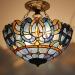 WERFACTORY Tiffany Ceiling Light Fixture Blue Purple Cloudy Stained Glass Lamp
