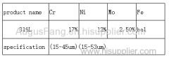 factory supply 316L iron-based alloy 3d printing powder(17%Cr+12%Ni+2.5%Mo+Fe bal)(15-45um)(15-53um)