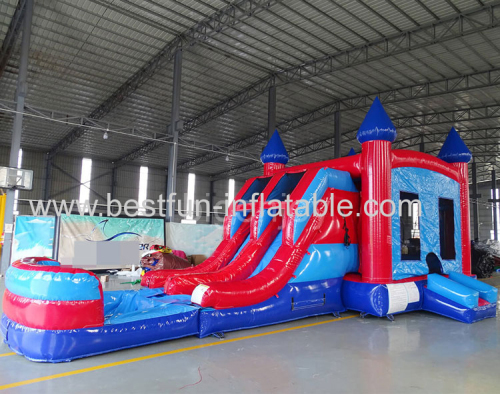 Marble Blue Red Bouncing castle 7 in 1 inflatable combo for sale