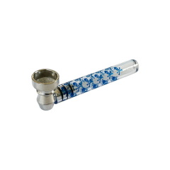 Glass Pipe with Metal Bowl Printed Different Motifs