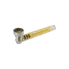 Glass Pipe with Metal Bowl Printed Different Motifs