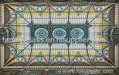 Art pattern Customized Skylight Building Tempered Tiffany Stained Glass Ceiling Dome