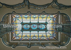 Tiffany Stained Glass Ceiling Panels For Dinning Room Art Leaded Glass Ceiling Dome Is Illuminated By Day With Natural D