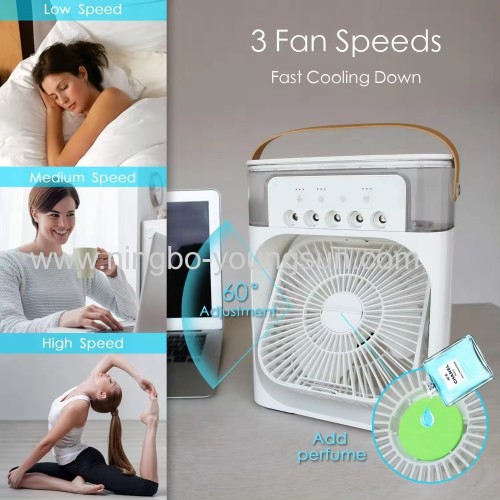 3-Speed 600ml Mini Water Tank Handheld Desk Air Fan Cooler with 7 Colors LED Night Light