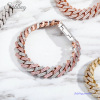 Sobling 2 tones 14mm Cuban link Chain Bracelet High Quality Iced Out bling Micro Paved pink and clear Cubic Zircon Hip H