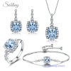 Sobling wholesale Nano Sky Blue Topaz 4pcs Jewelry set with Rings Adjustable bolo Bracelet Drop Earrings pendant Necklac