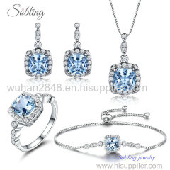 Sky Blue Topaz 4pcs Jewelry set