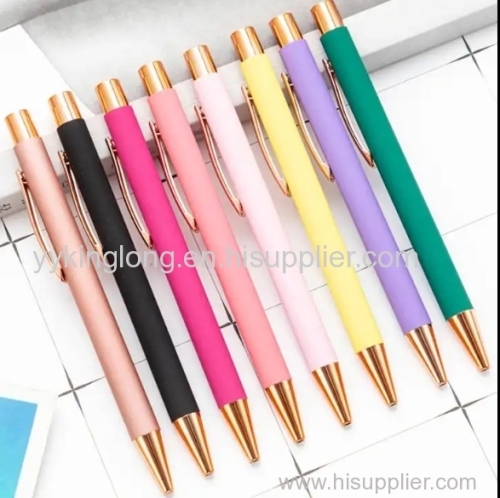 Personalized soft rubber coated barrel engraving pen metal luxury black aluminium metal ball pen with custom logo pen