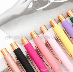 Personalized soft rubber coated barrel engraving pen metal luxury black aluminium metal ball pen with custom logo pen