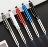 3 in 1 metal twist ballpoint pen with led light pen tip stylus ball point pen custom for promotion