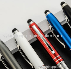 3 in 1 metal twist ballpoint pen with led light pen tip stylus ball point pen custom for promotion