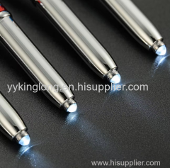 3 in 1 metal twist ballpoint pen with led light pen tip stylus ball point pen custom for promotion