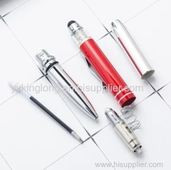 3 in 1 metal twist ballpoint pen with led light pen tip stylus ball point pen custom for promotion
