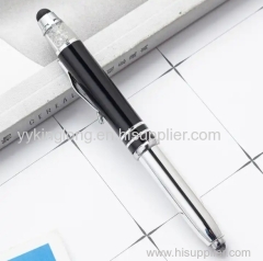 3 in 1 metal twist ballpoint pen with led light pen tip stylus ball point pen custom for promotion