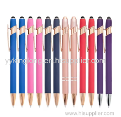 Rose Gold Luxury Pen Soft Touch Silicon Surface Promotional Metal Ballpoint Pen Stylus Pens With Custom Logo