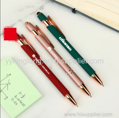 Rose Gold Luxury Pen Soft Touch Silicon Surface Promotional Metal Ballpoint Pen Stylus Pens With Custom Logo