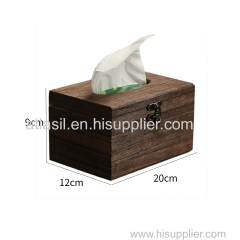 Hot Selling Wooden Tissue Holder Custom Carbonzied Paulownia Wood Tissue Box