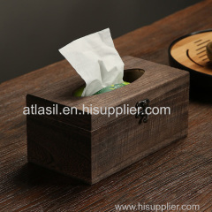 Hot Selling Wooden Tissue Holder Custom Carbonzied Paulownia Wood Tissue Box