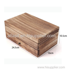 Wholesale Custom Wooden Jewellery Display Box Carbonized Paulownia Wood Jewelry Storage Box with Drawer and Mirror