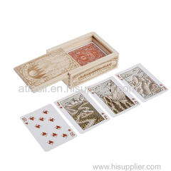 Factory Wholesale Wooden Play Card Box UV Painting Pine Wood Poker Card Storage Box