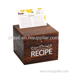 Hot Selling Wooden Recipes Display Box Carbonzied Pine Wood Recipes Storage Box