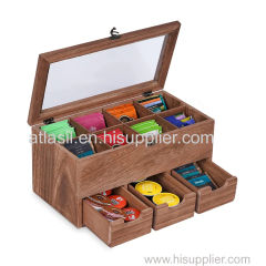 Hot Selling Wooden Teabag Storage Box Carbonized Paulownia Wood Tea Packaging Box